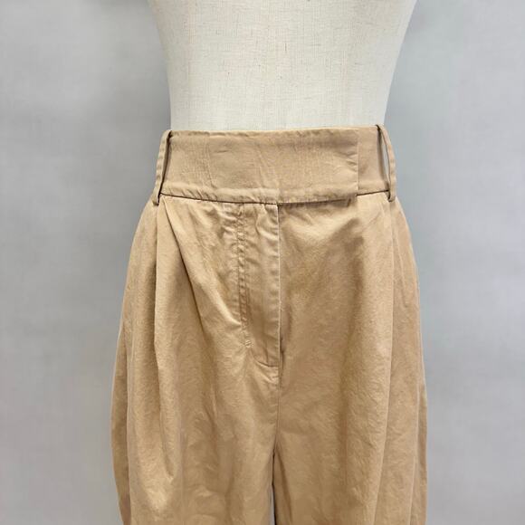 COS tan khaki pleated barrel balloon leg chino pant elastic waist Size 10 - Picture 6 of 16
